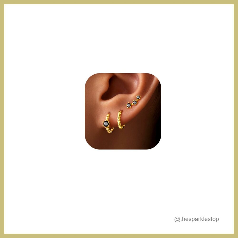 Gold Plated Brass Stackable Huggie Earrings Set Hypoallergenic